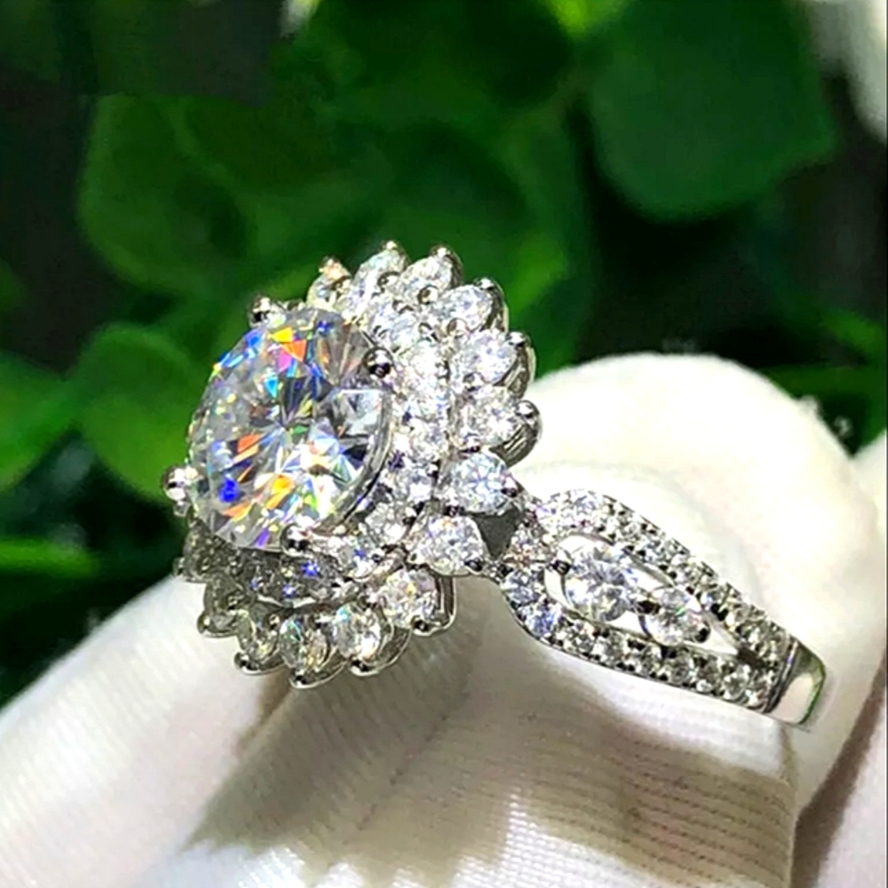 Silver Zercon Bridal Starburst Ring